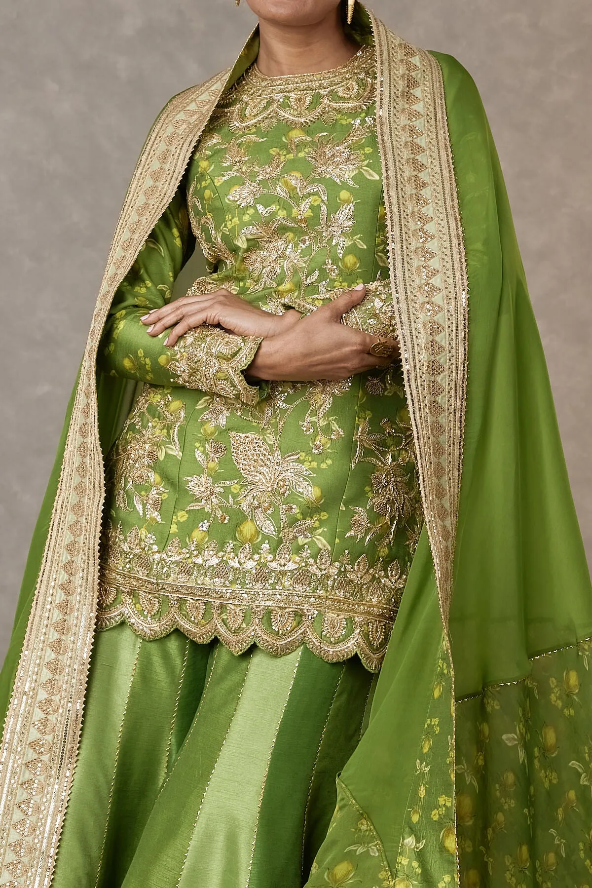 Olive green narangi bagh sharara set