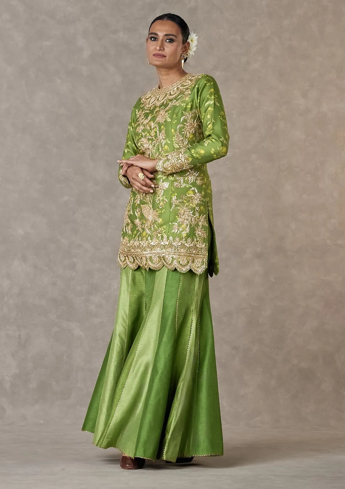 Olive green narangi bagh sharara set