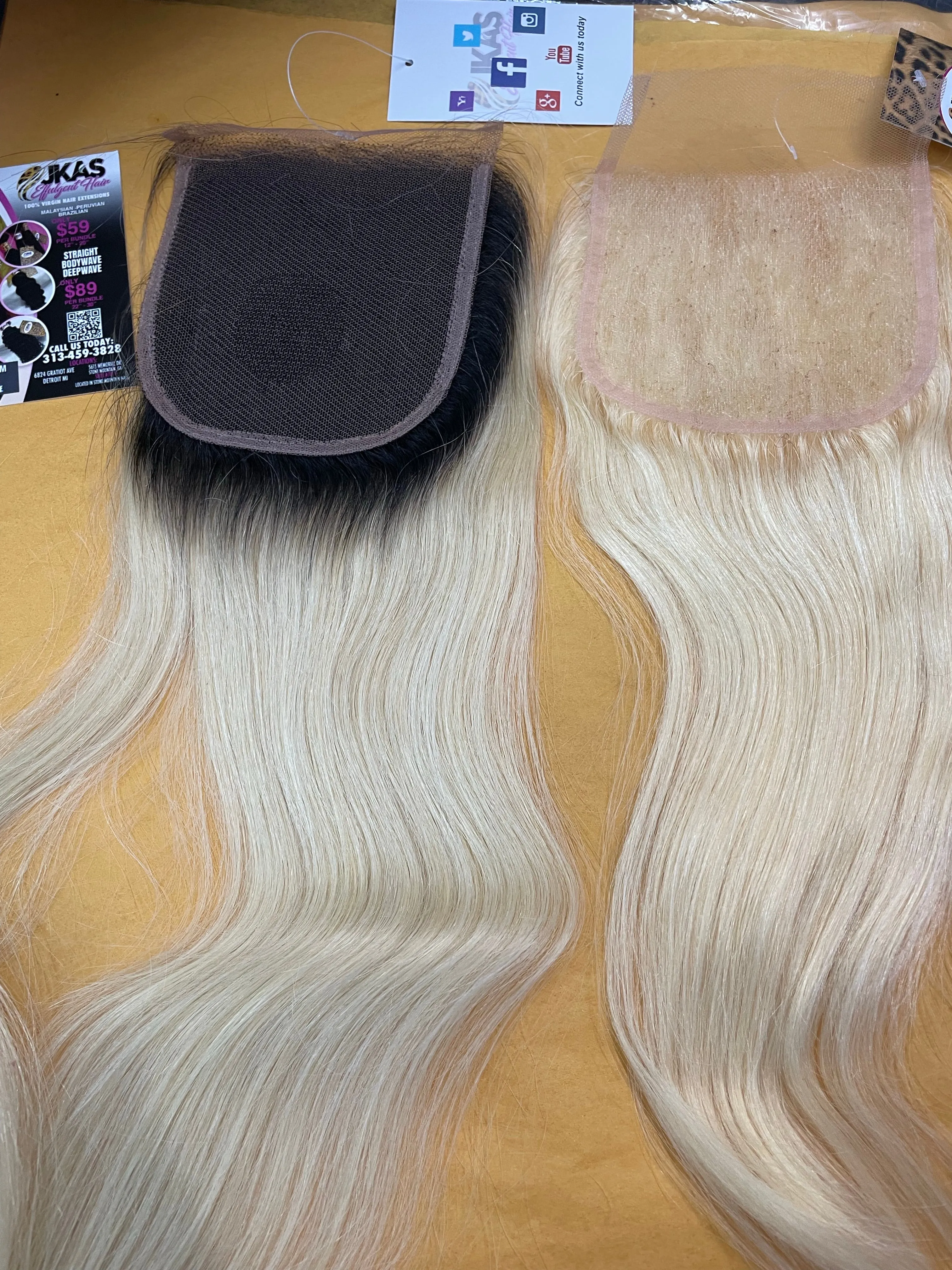 Ombre 1B/Platinum Blonde Lace Closure |Straight |Body-Wave| 100% UNPROCESSED HUMAN HAIR HD LACE CLOSURES