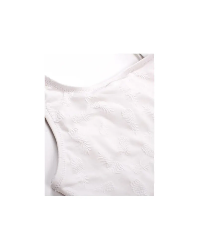 One shoulder One Piece - belted white textured pineapple suit