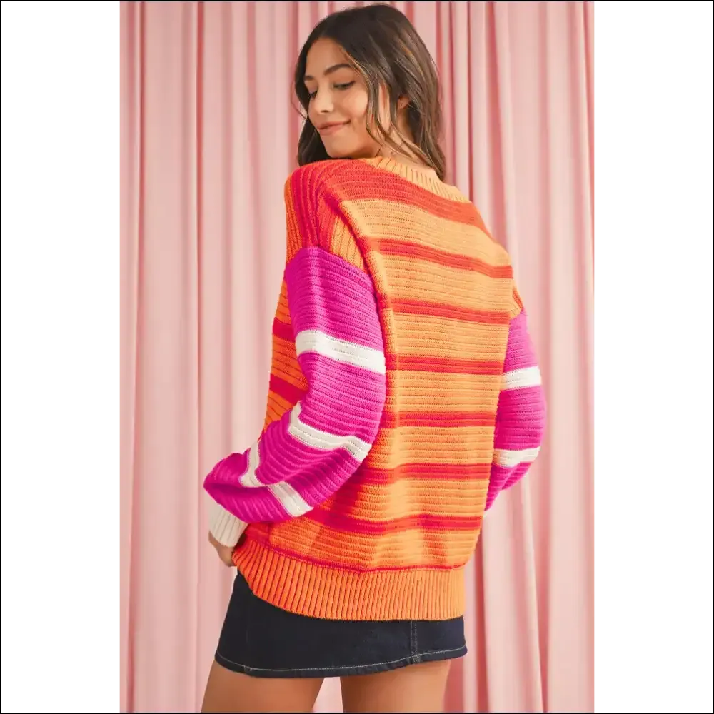 Orange Striped Puff Sleeve Sweater: Basic , but Make it Fashion 💅