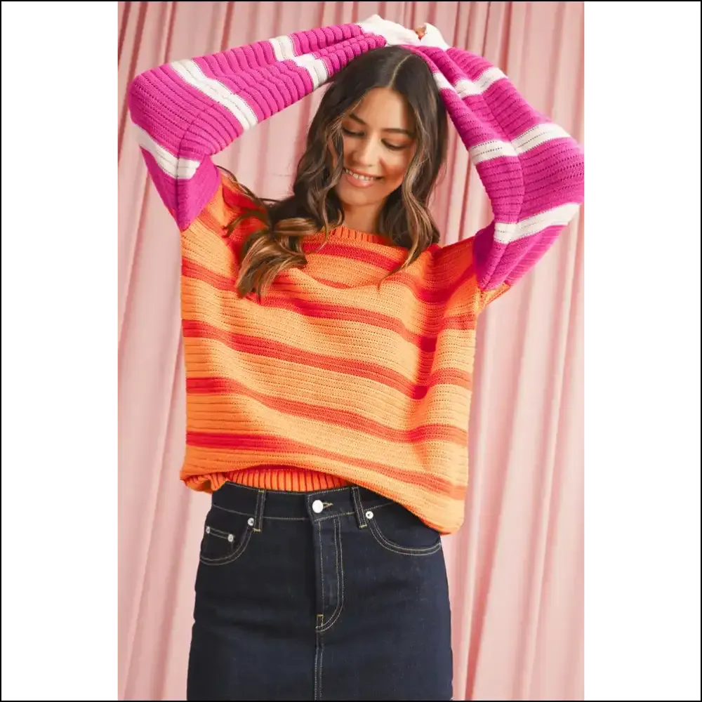 Orange Striped Puff Sleeve Sweater: Basic , but Make it Fashion 💅