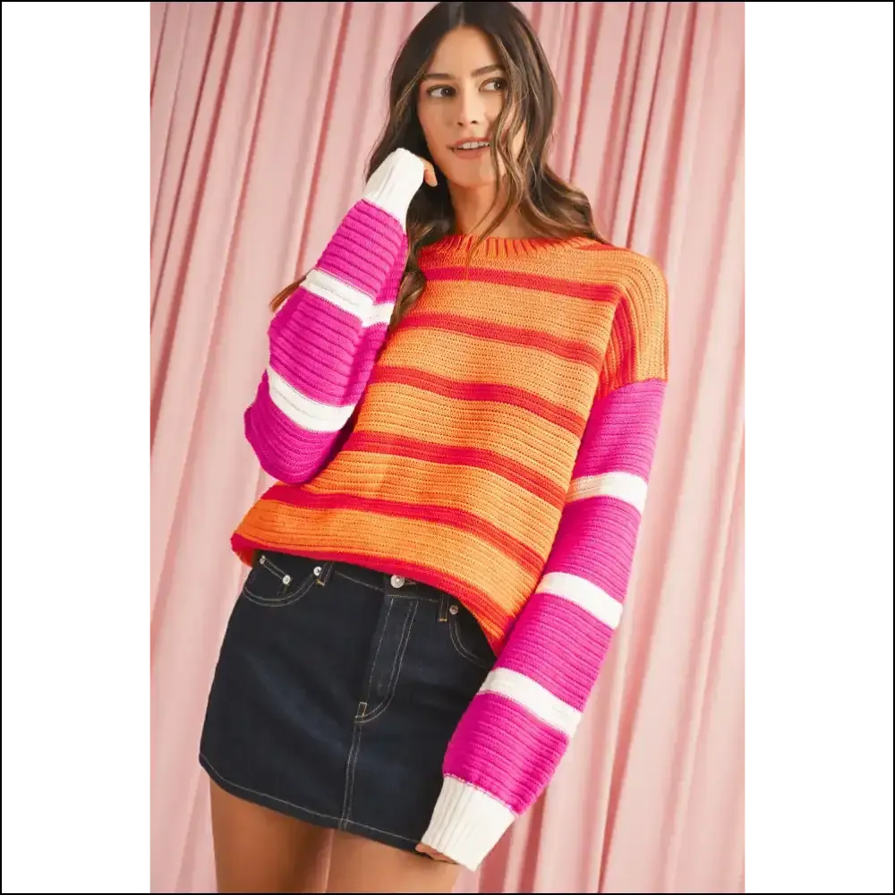 Orange Striped Puff Sleeve Sweater: Basic , but Make it Fashion 💅