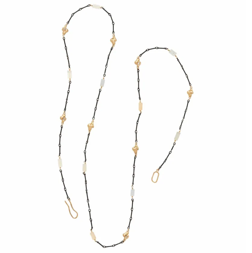 Ore Chalcedony Bronze and Sterling Chain Necklace