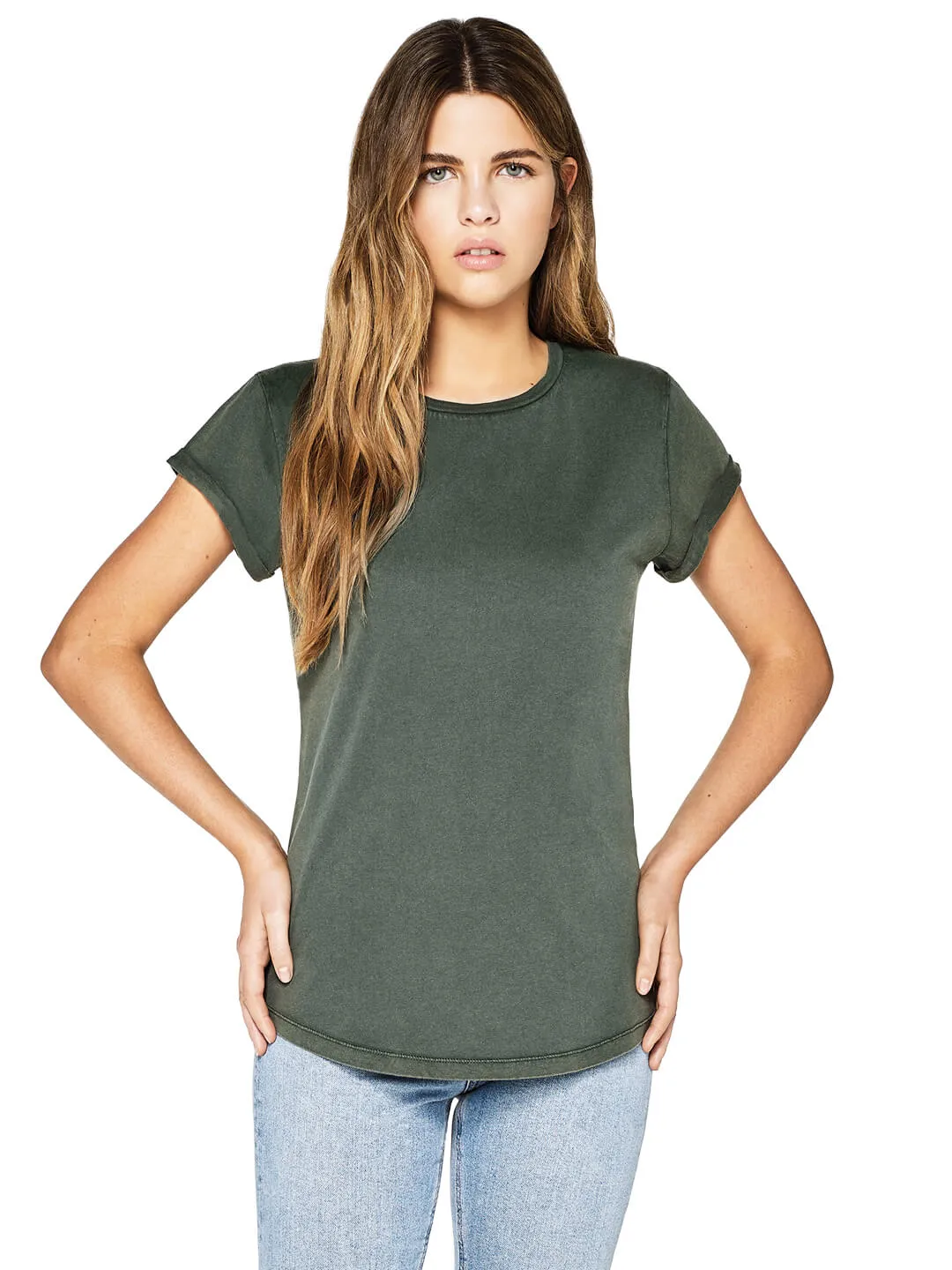 Organic Cotton Rolled Sleeve T-shirt: Womens