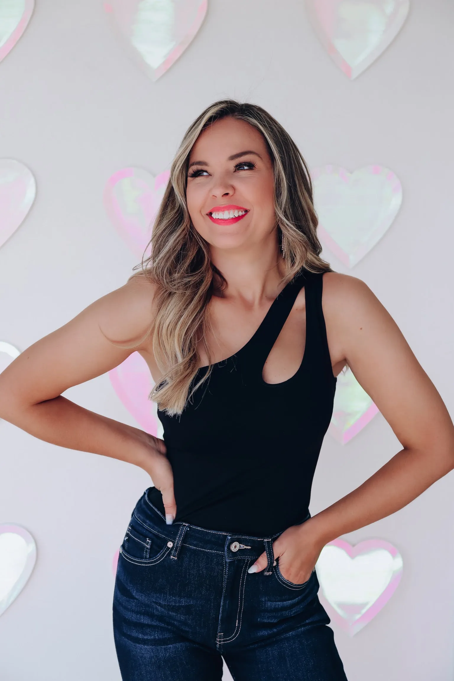 Orlando One Shoulder Cut Out Bodysuit - Black