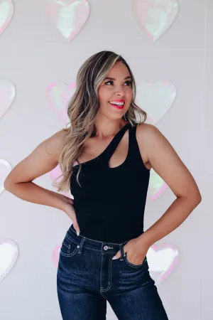 Orlando One Shoulder Cut Out Bodysuit - Black