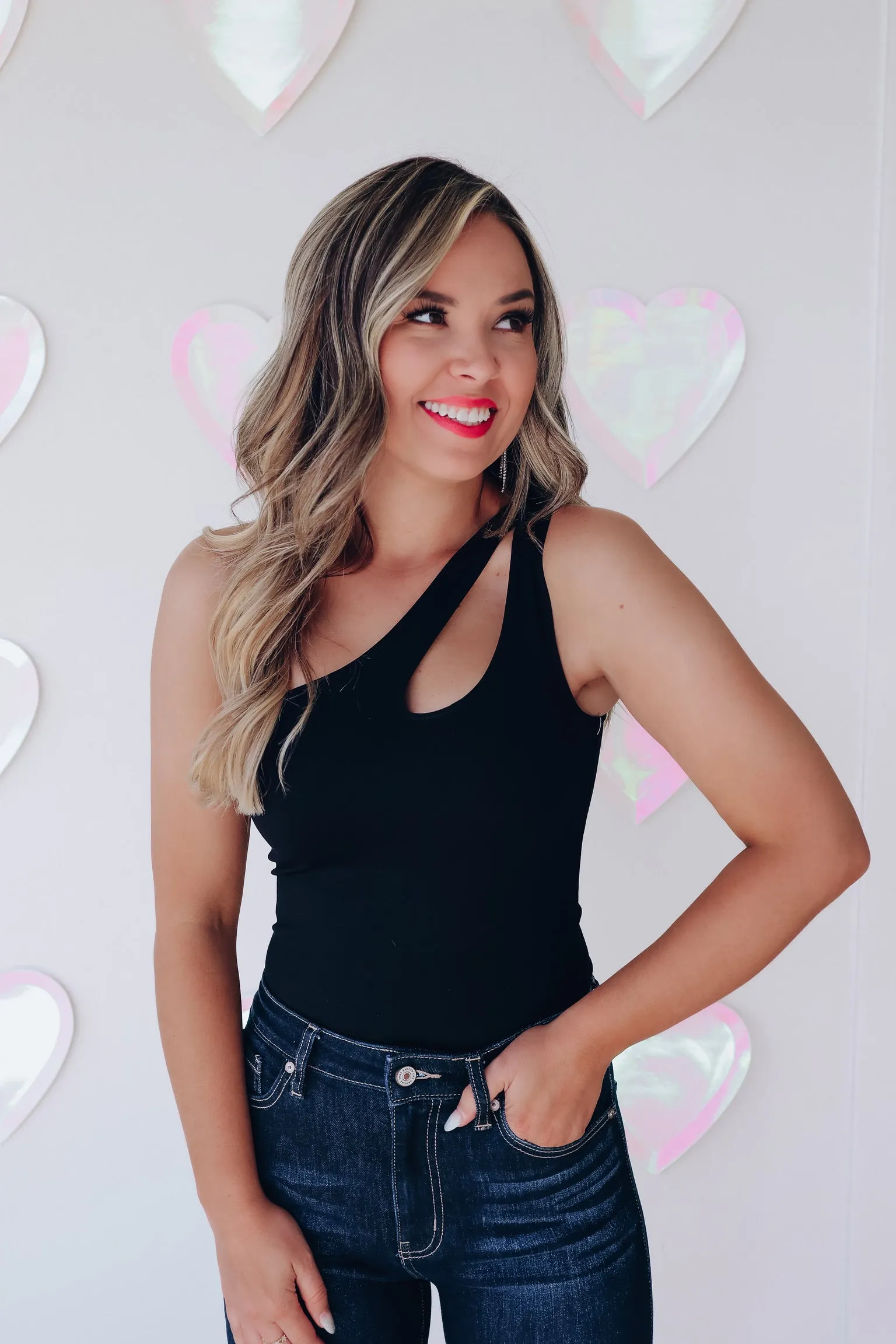 Orlando One Shoulder Cut Out Bodysuit - Black