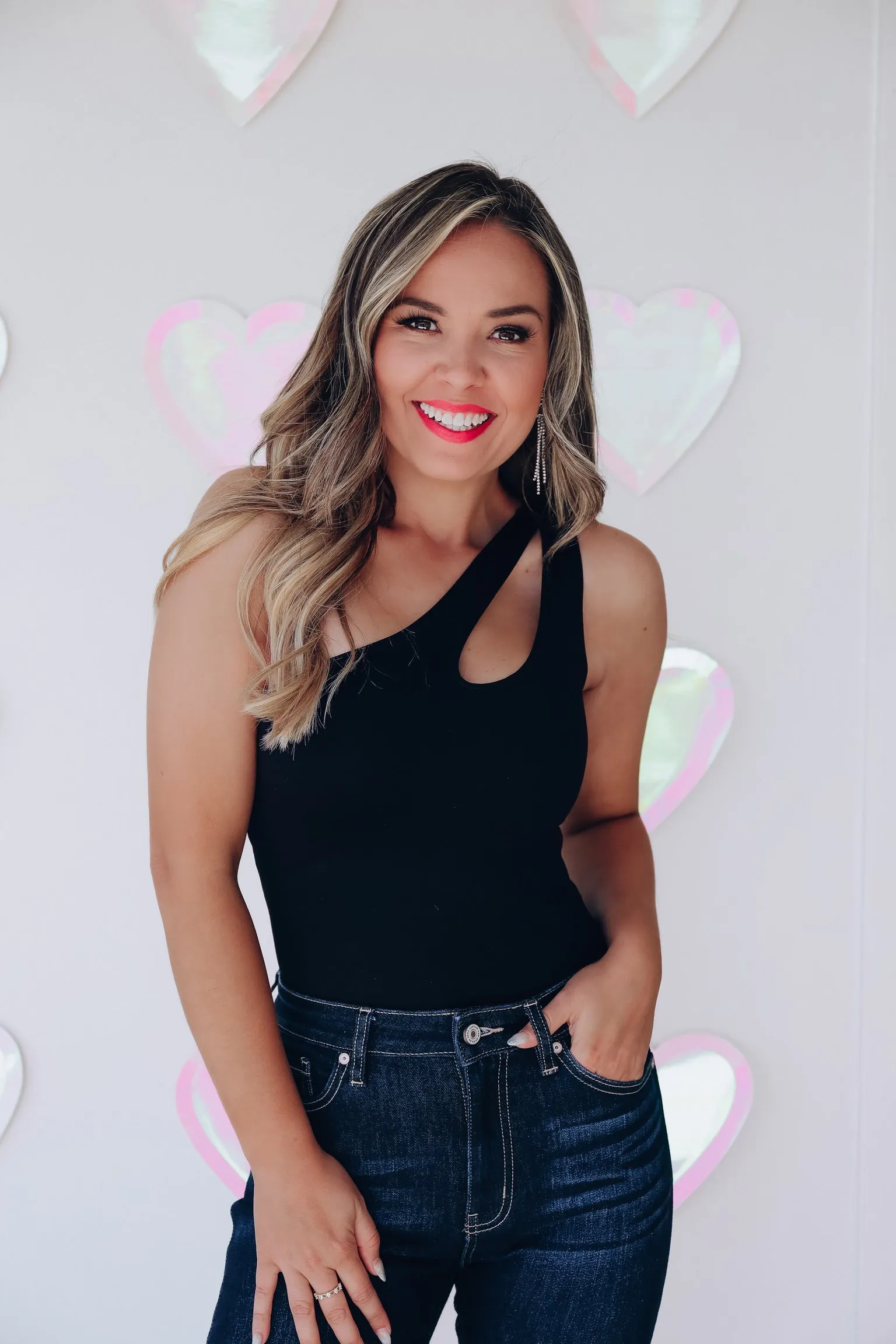 Orlando One Shoulder Cut Out Bodysuit - Black