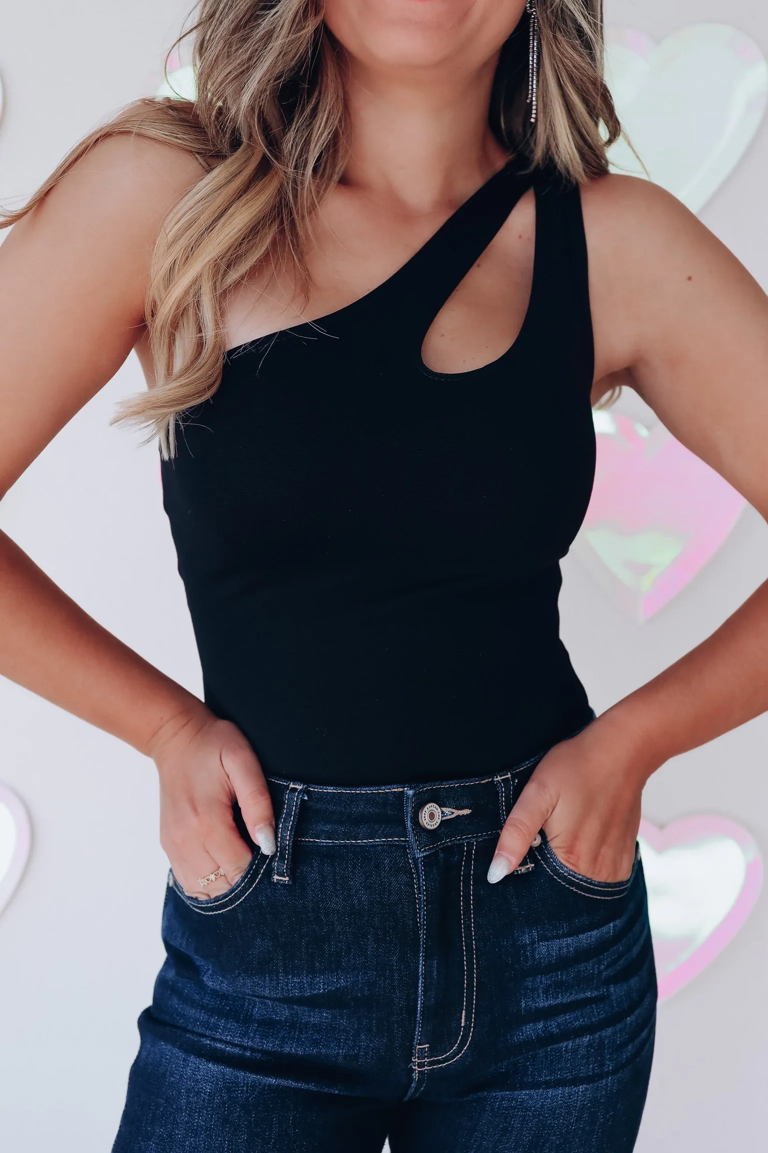 Orlando One Shoulder Cut Out Bodysuit - Black