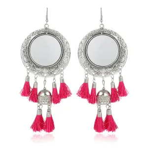 Oxidised Silver Pink Mirror Earrings