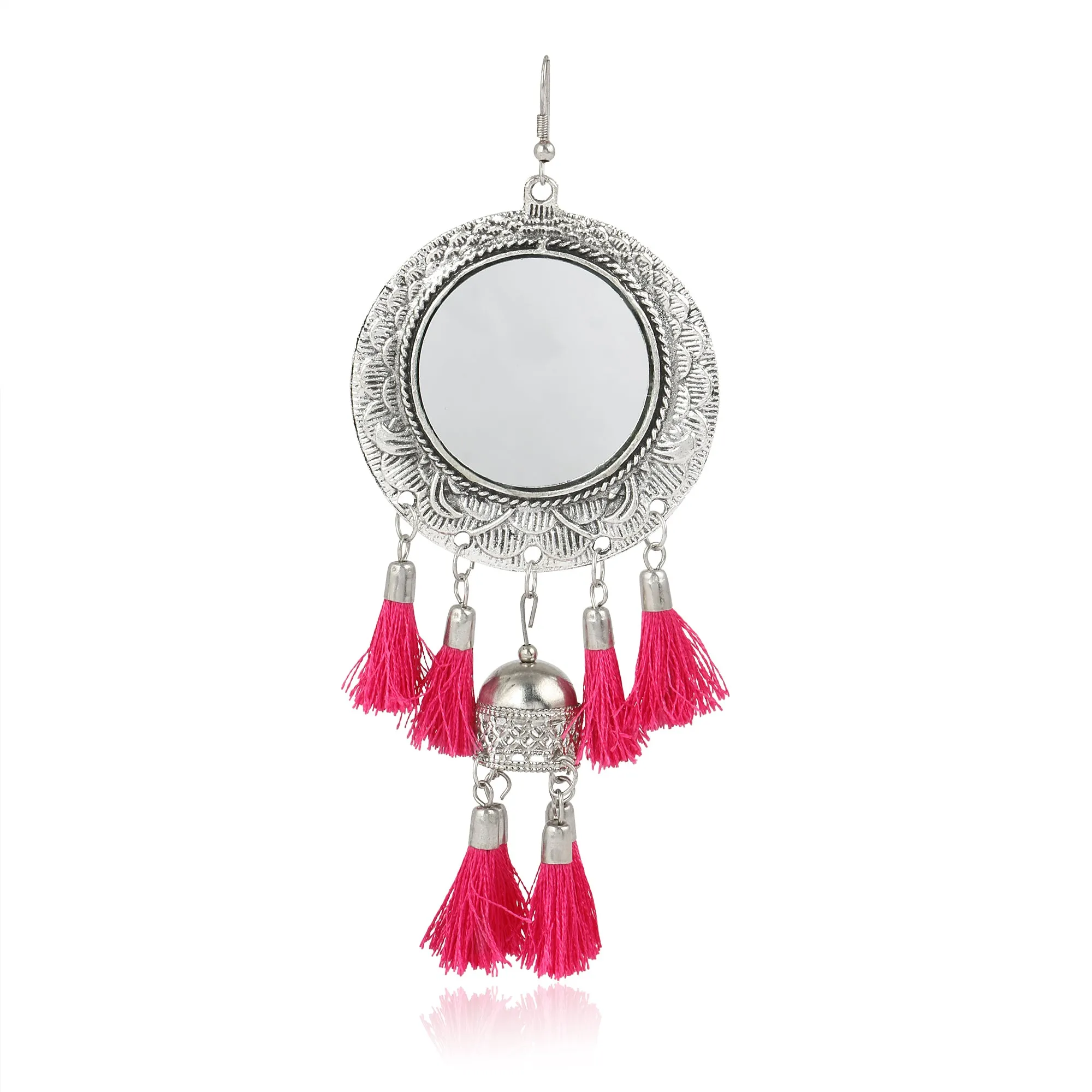 Oxidised Silver Pink Mirror Earrings