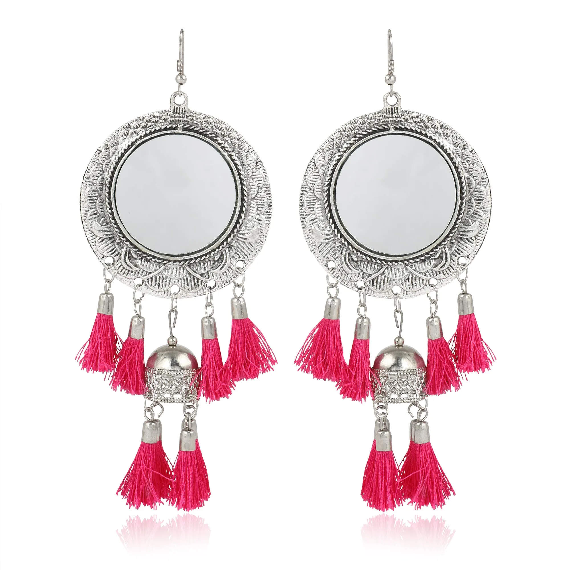Oxidised Silver Pink Mirror Earrings