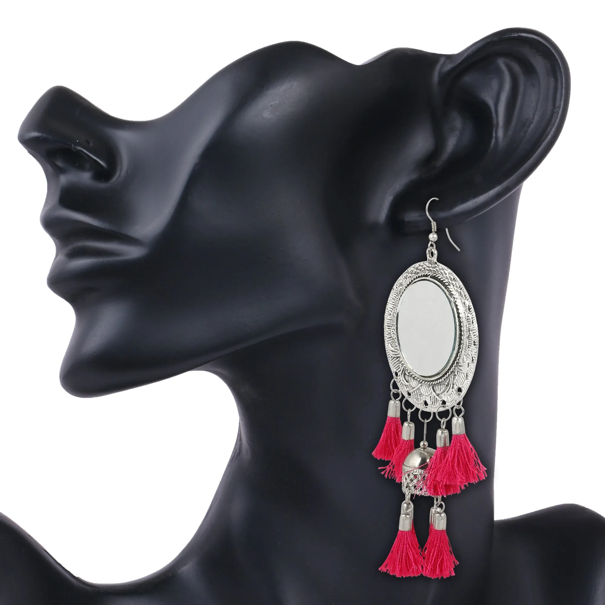 Oxidised Silver Pink Mirror Earrings