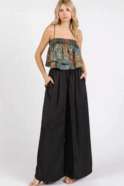 Paisley Patchwork Print Satin Ruffle Crop Cami