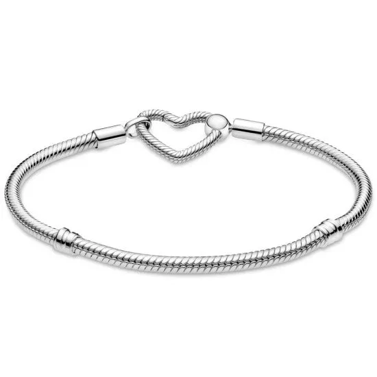 Pandora Moments Heart Closure Snake Chain Bracelet