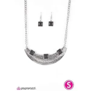 Paparazzi Fierce Fascination Square Black Stone Necklace & Earring Set