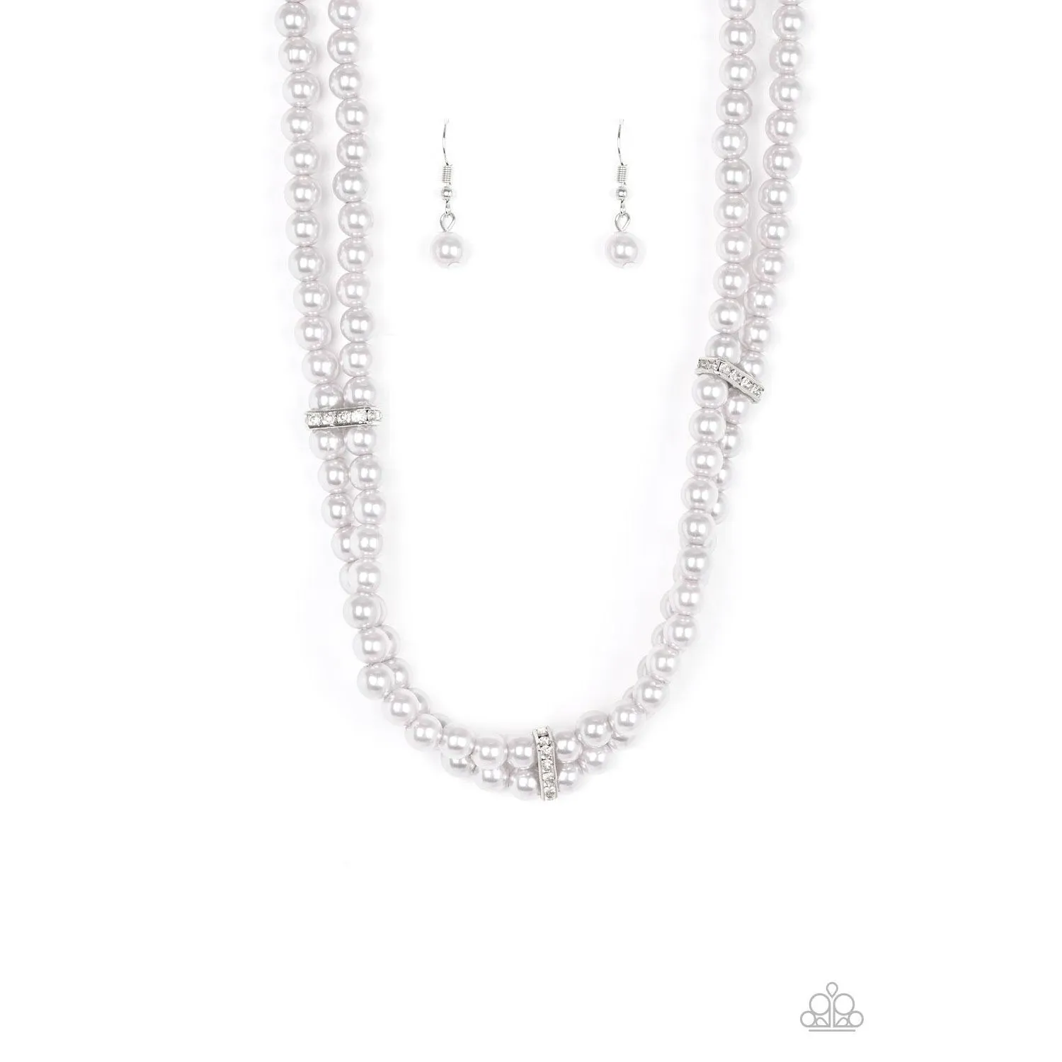 Paparazzi Put On Your Party Dress Silver Faux Pearl Necklace & Earrings Set