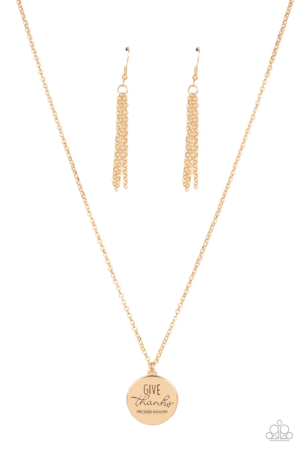 Paparazzi " Give Thanks " Gold Metal "Give Thanks" Inspirational Necklace Set