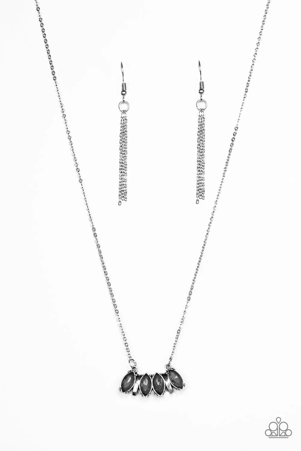 Paparazzi "Deco Decadence" Silver Metal & Multi Marquise Cut Hematite Necklace Set