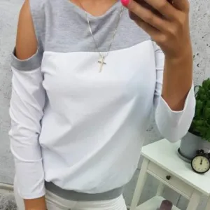 Patchwork Off-Shoulder Shirt
