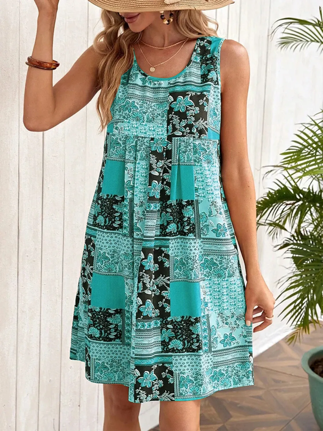 Patchwork Printed Sleeveless Mini Dress (4 Colors)