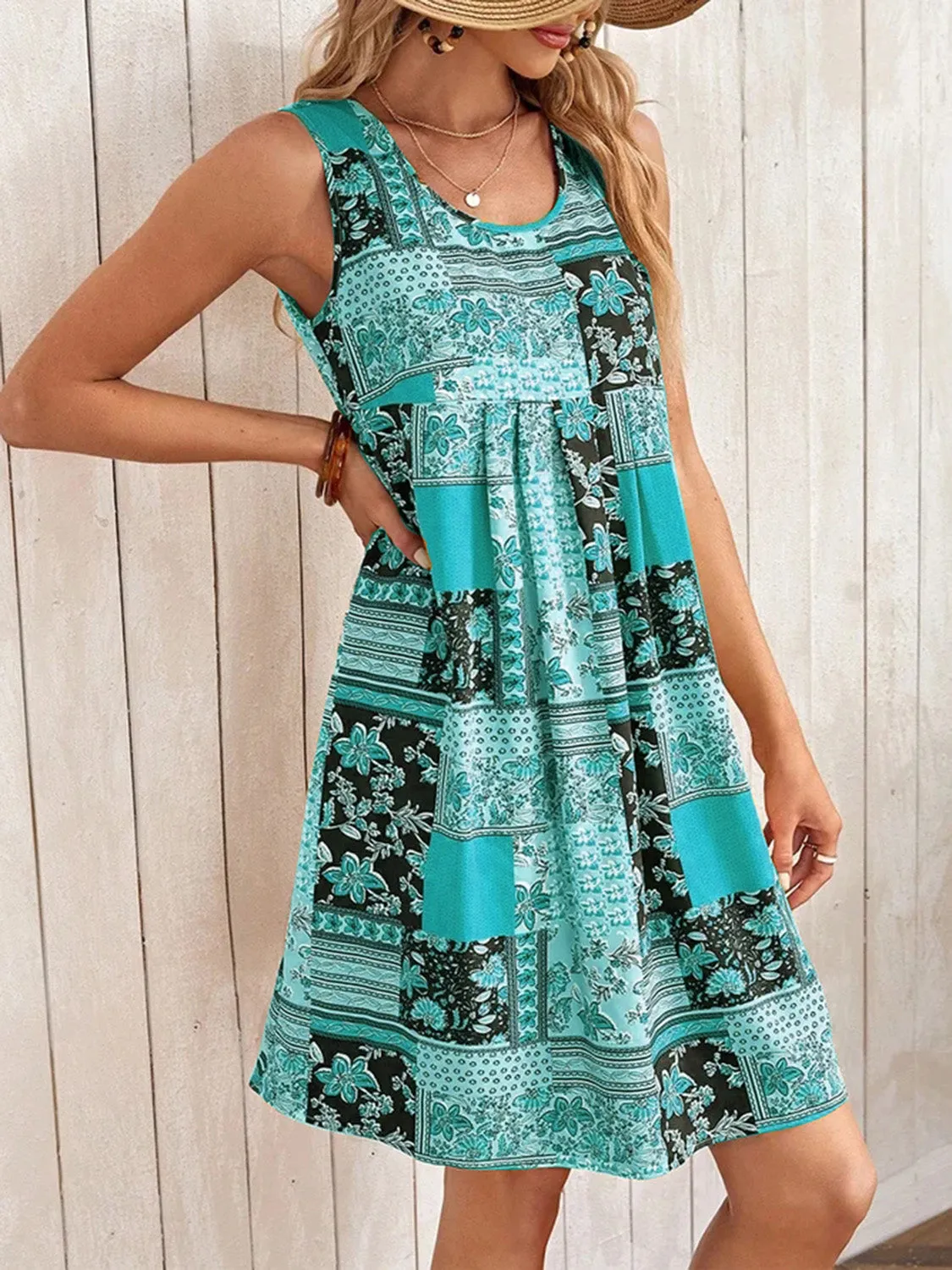 Patchwork Printed Sleeveless Mini Dress (4 Colors)
