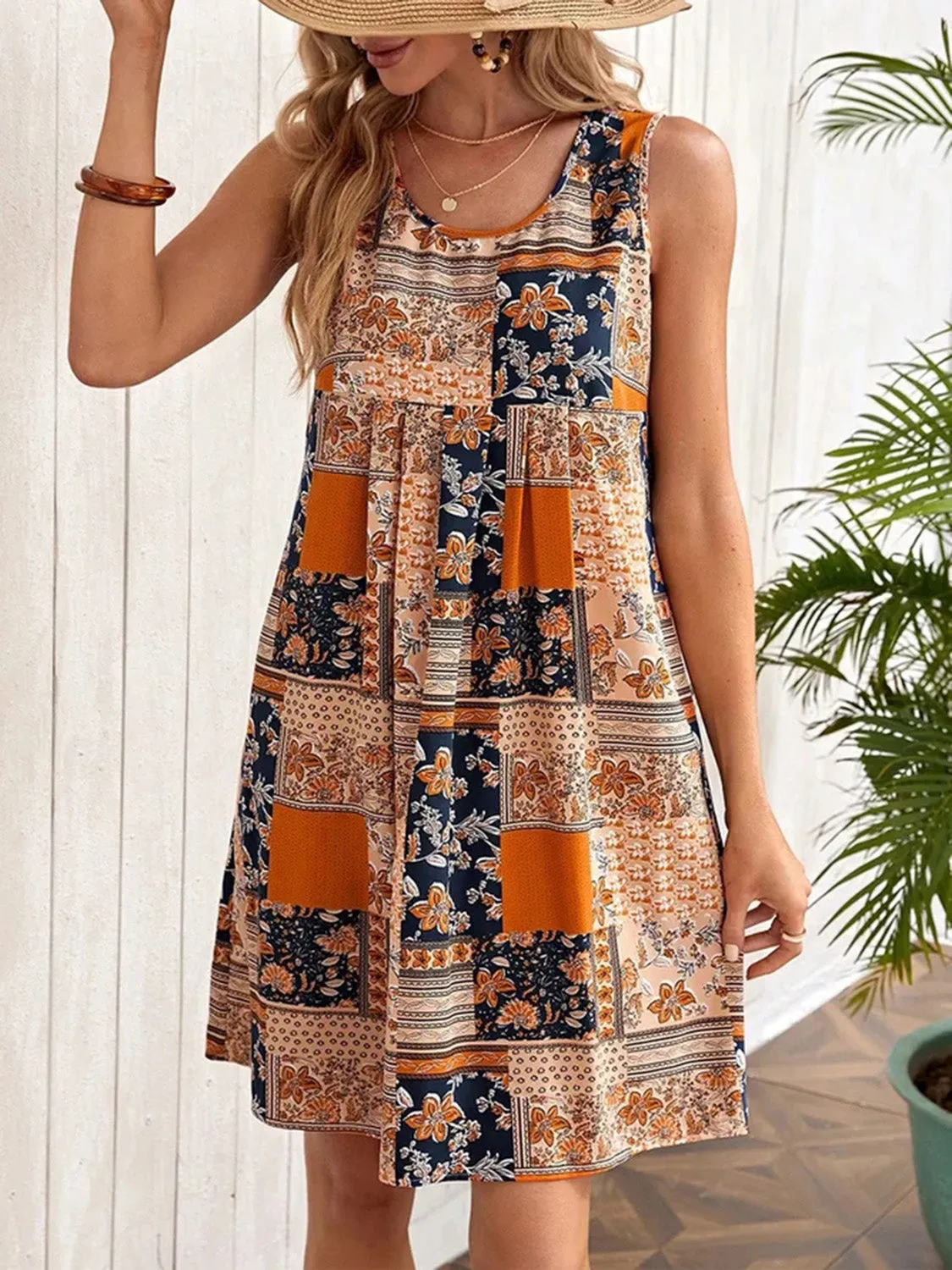 Patchwork Printed Sleeveless Mini Dress (4 Colors)