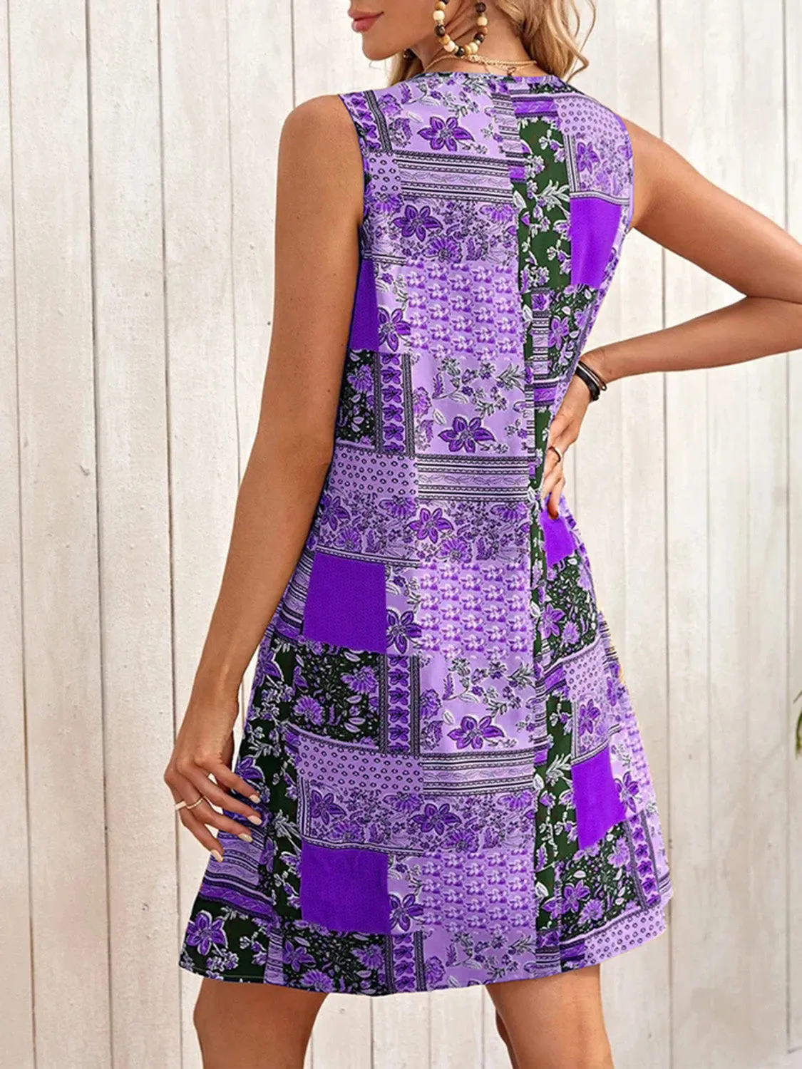 Patchwork Printed Sleeveless Mini Dress (4 Colors)