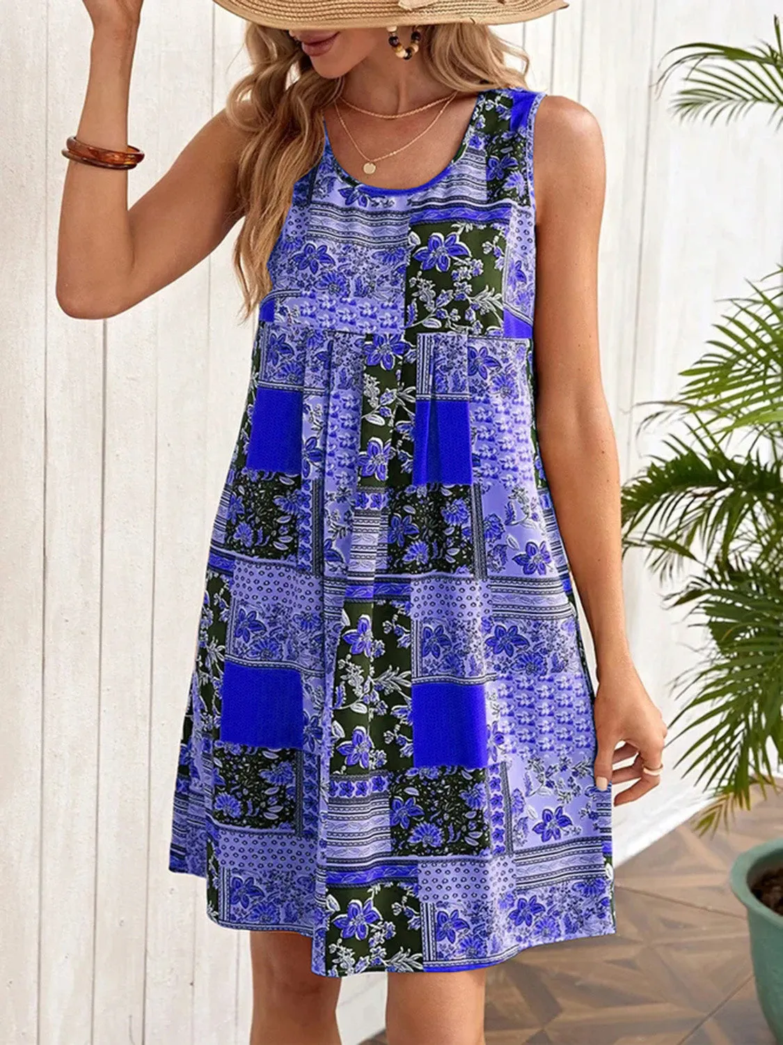 Patchwork Printed Sleeveless Mini Dress (4 Colors)