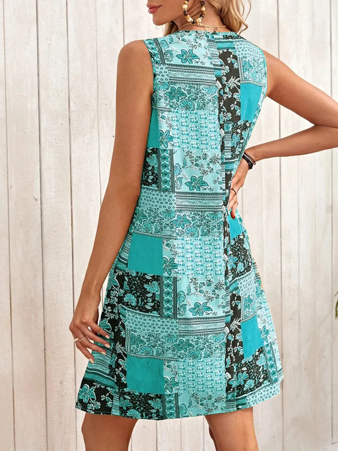 Patchwork Printed Sleeveless Mini Dress (4 Colors)