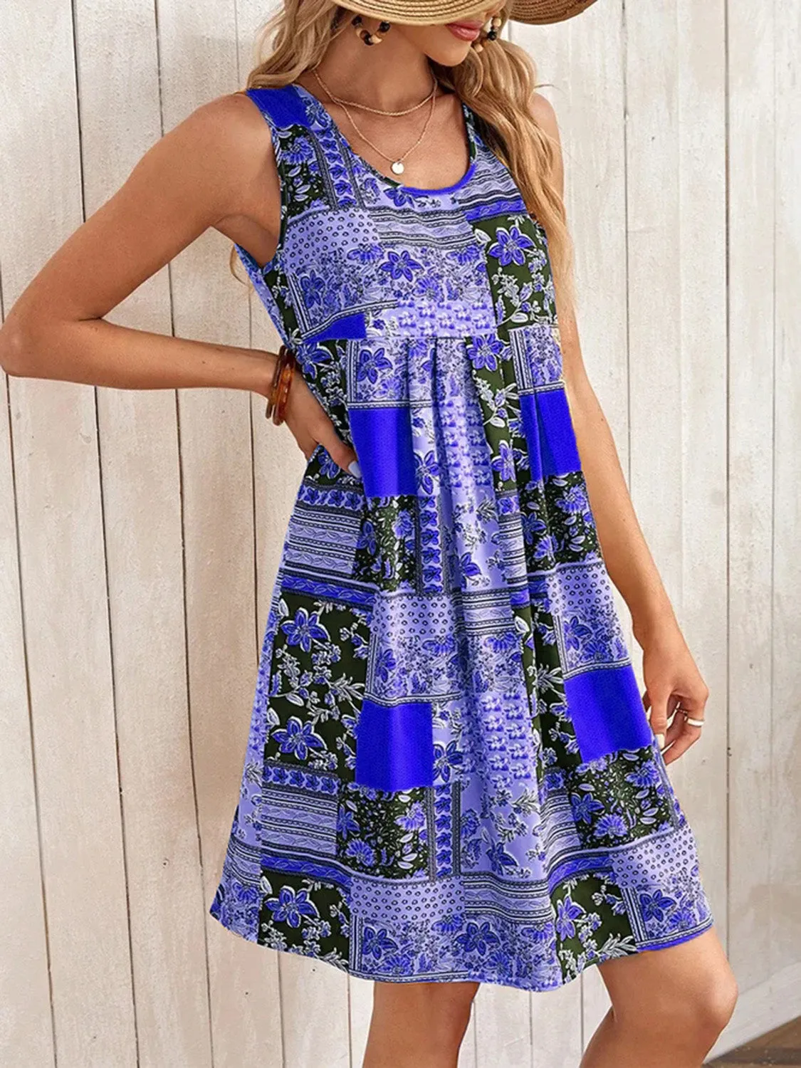 Patchwork Printed Sleeveless Mini Dress (4 Colors)