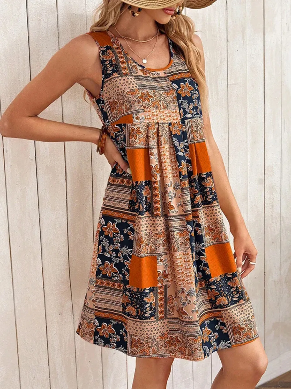 Patchwork Printed Sleeveless Mini Dress (4 Colors)