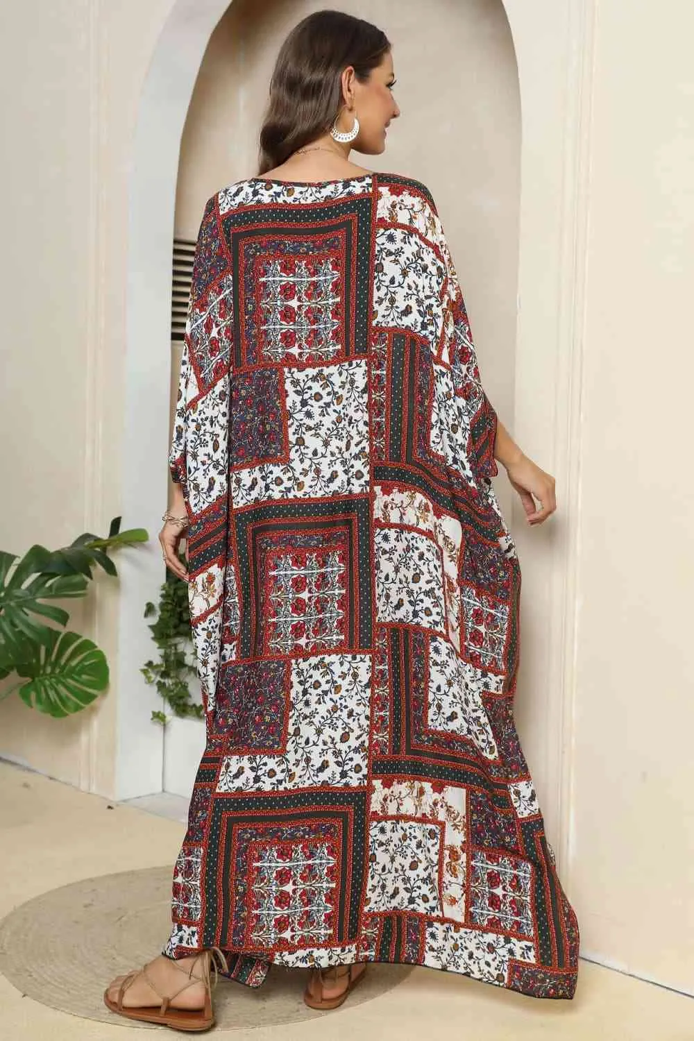 Patchwork Printed V-Neck Split Maxi Dress (2 Colors)