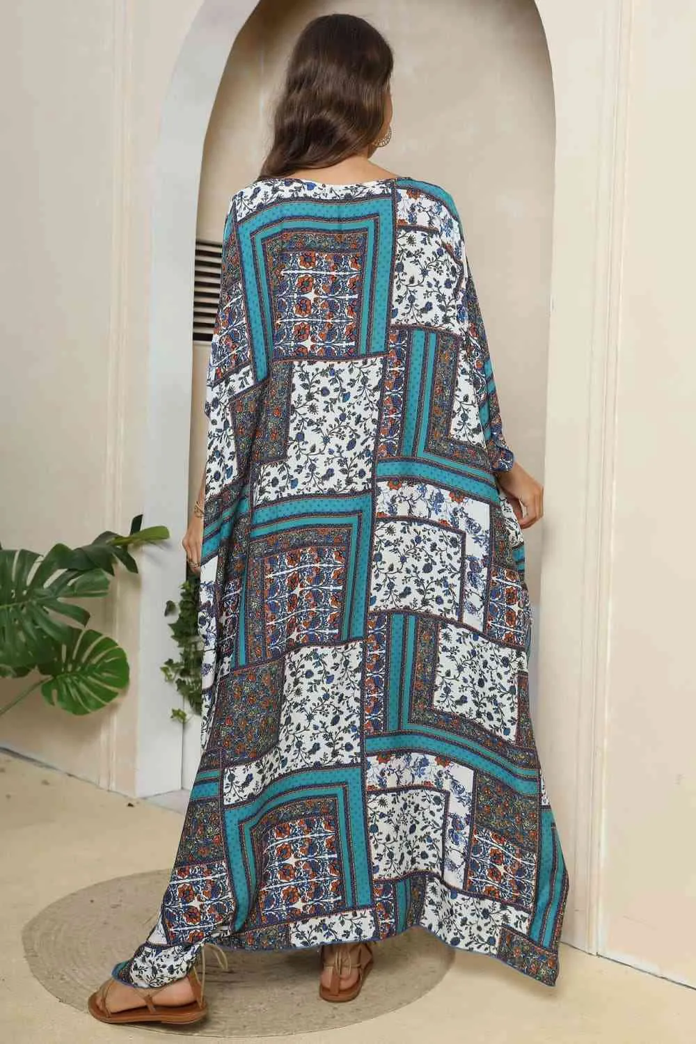 Patchwork Printed V-Neck Split Maxi Dress (2 Colors)