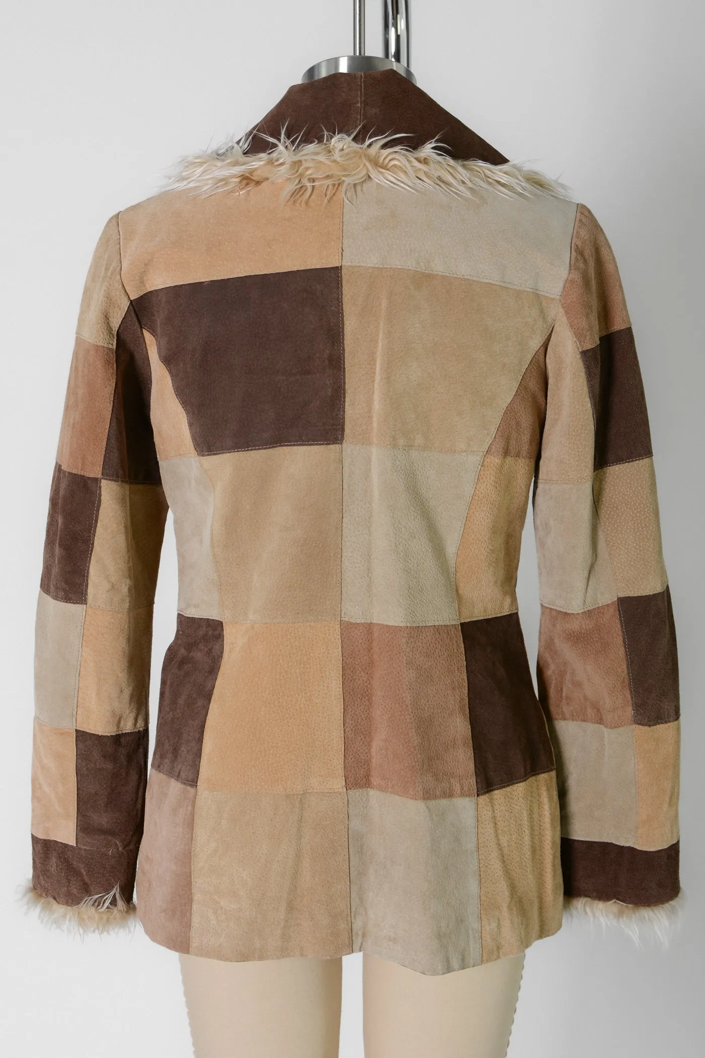 Patchwork Suede Leather Faux Fur Jacket