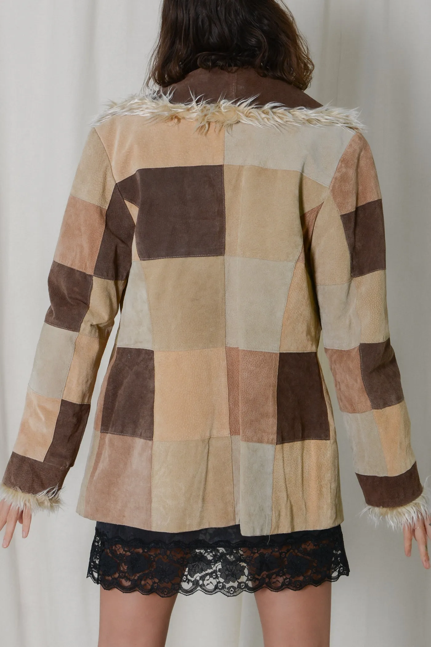 Patchwork Suede Leather Faux Fur Jacket