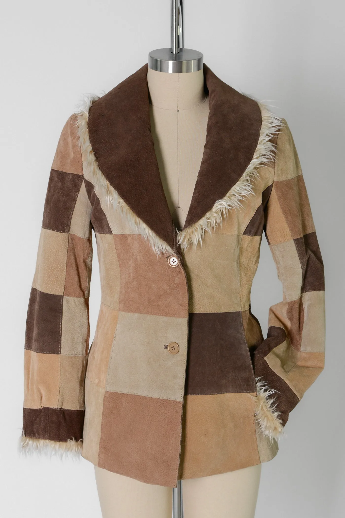 Patchwork Suede Leather Faux Fur Jacket