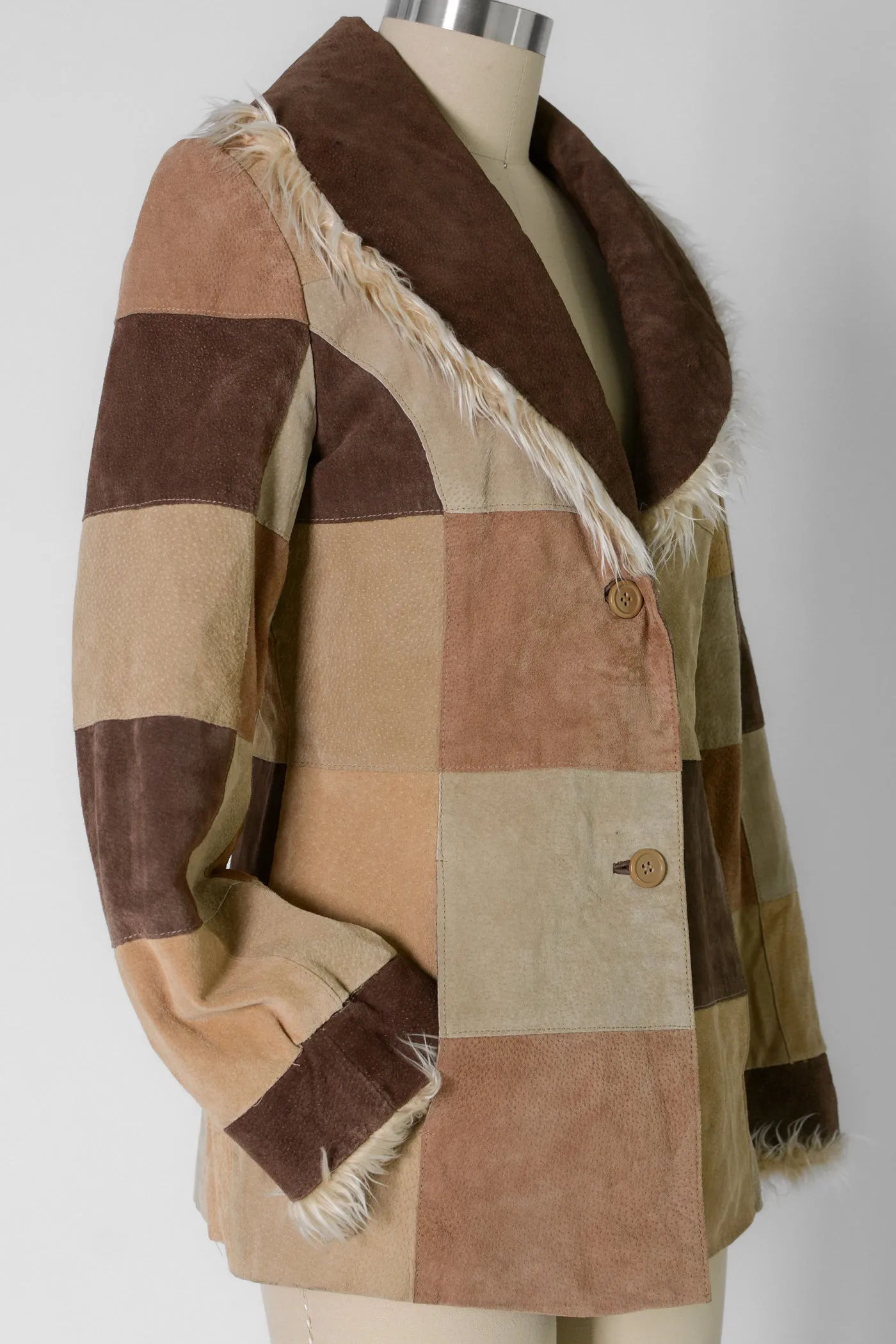 Patchwork Suede Leather Faux Fur Jacket