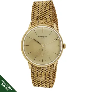 Patek Philippe 3420J Vintage Classic Calatrava Watch 34mm with 12-400 AM  Circa 1964 FULL SET