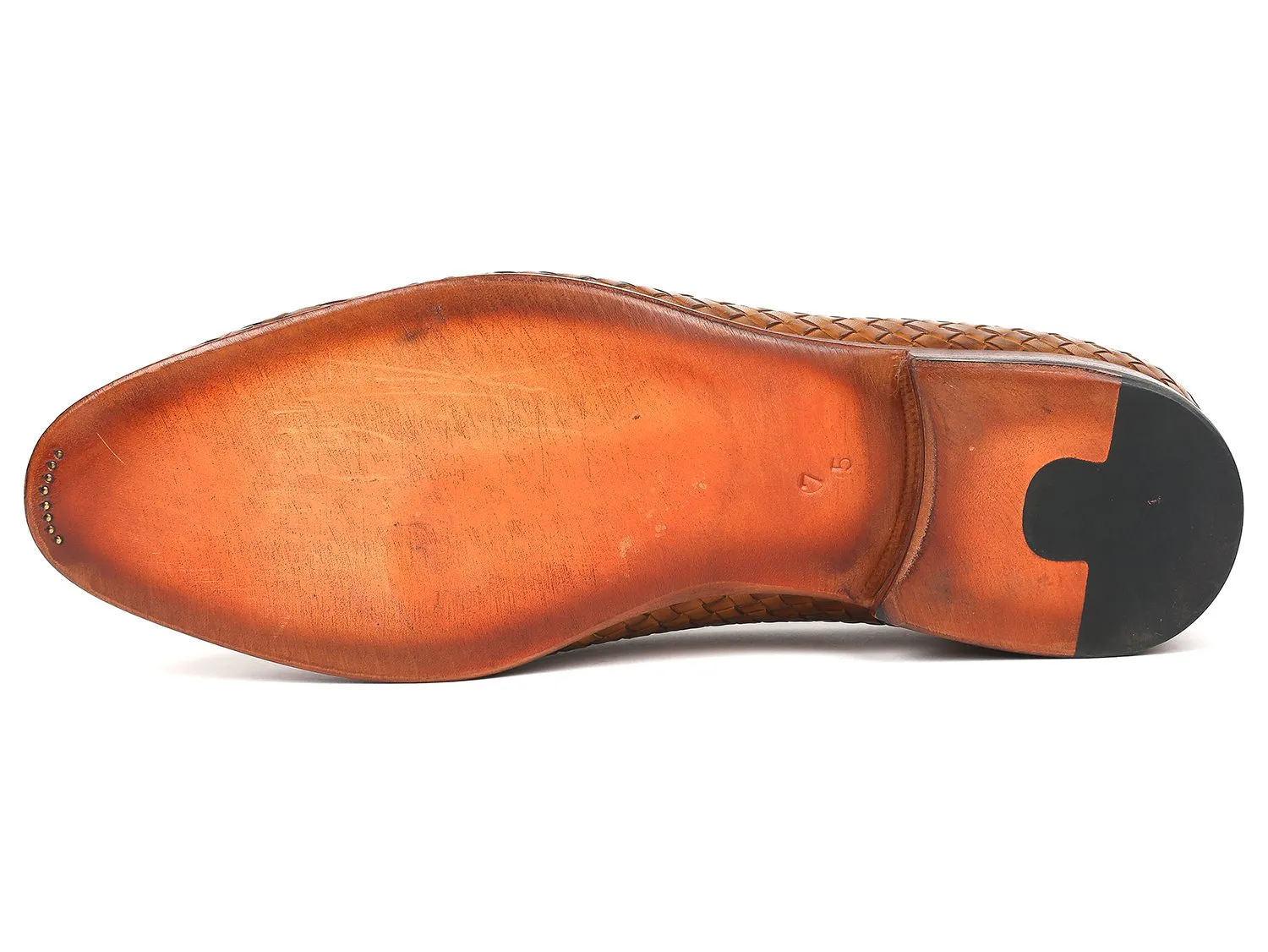 Paul Parkman Woven Leather Tassel Loafers in Camel