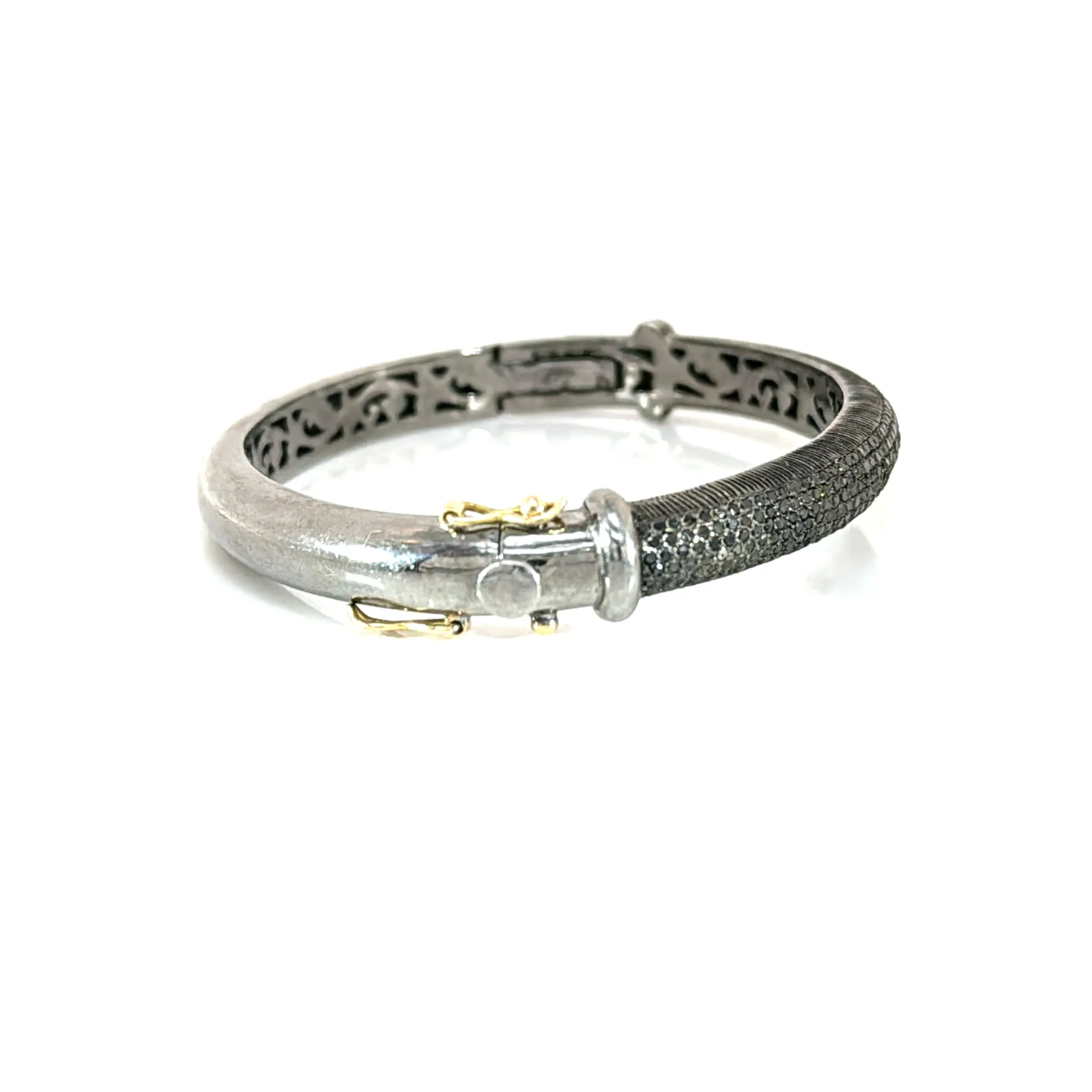 Pave Black Diamond Silver Bangle