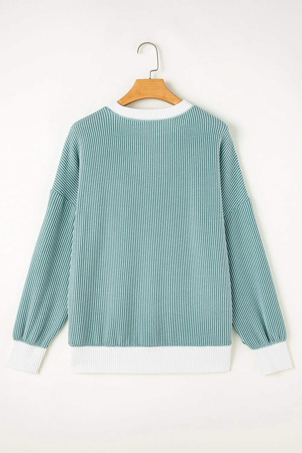 Peach Blossom Corded Colorblock Drop Shoulder Loose Top