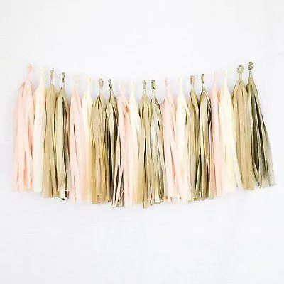 Peach Ivory Beige Gold Tassel Garland Banner Party Decoration Wedding