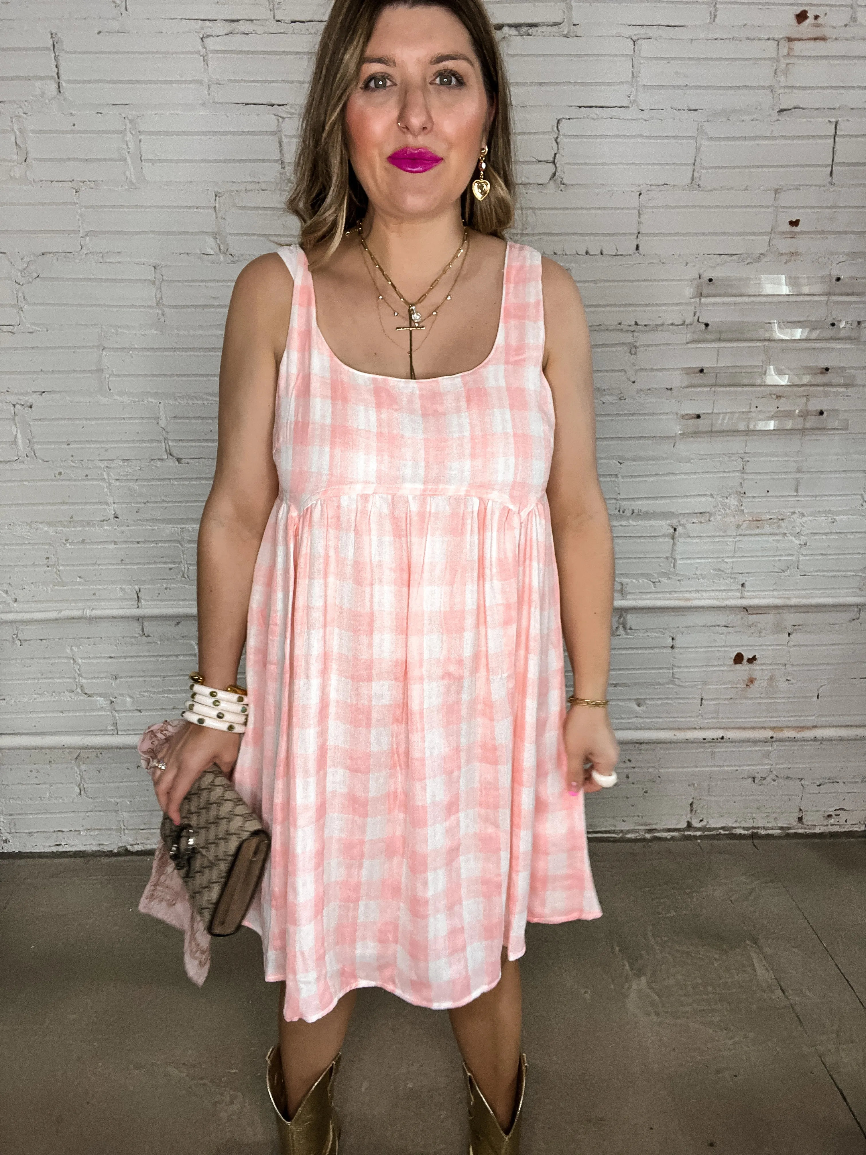 Perfect Pink Gingham Baby Doll Dress
