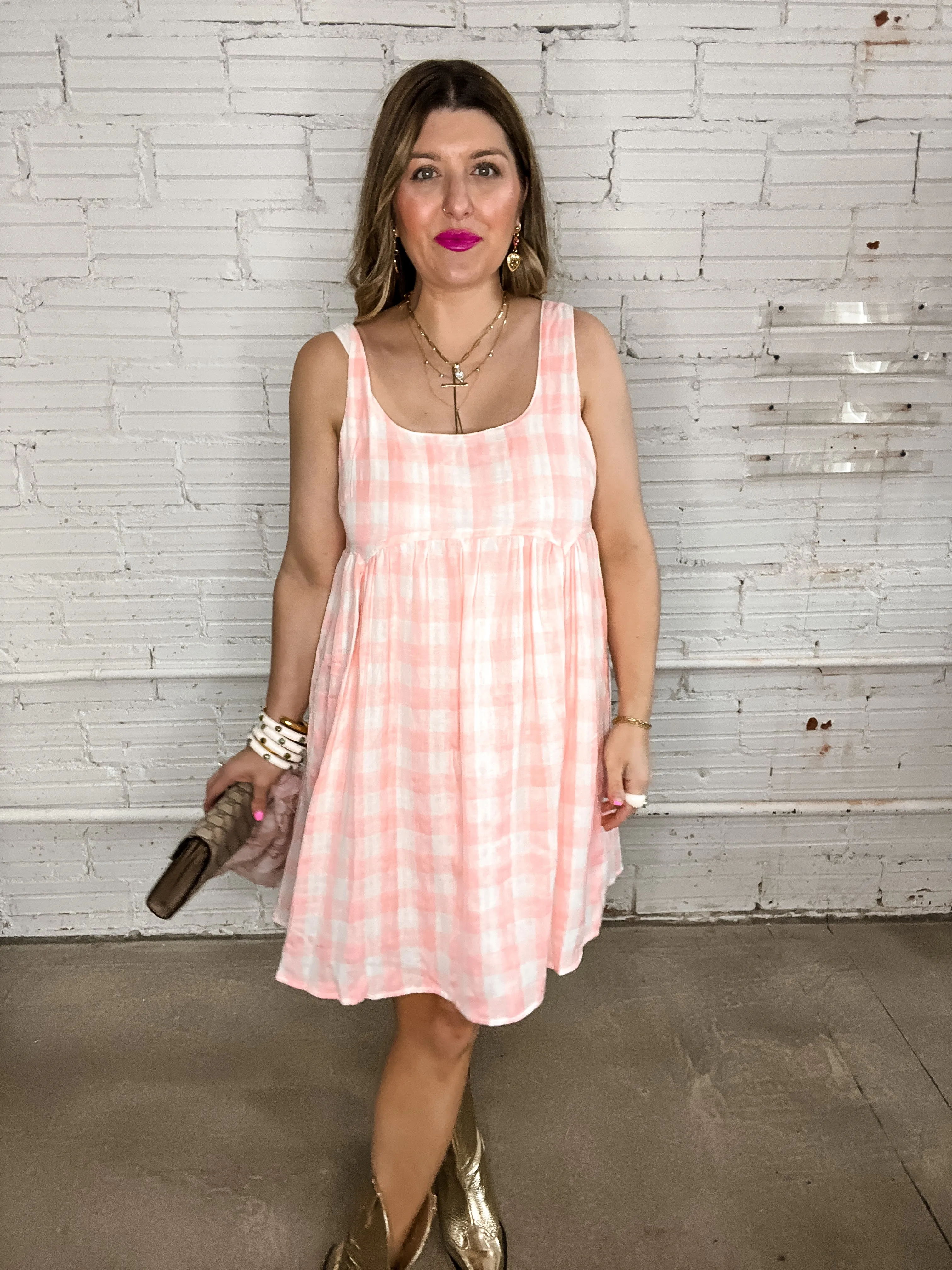 Perfect Pink Gingham Baby Doll Dress