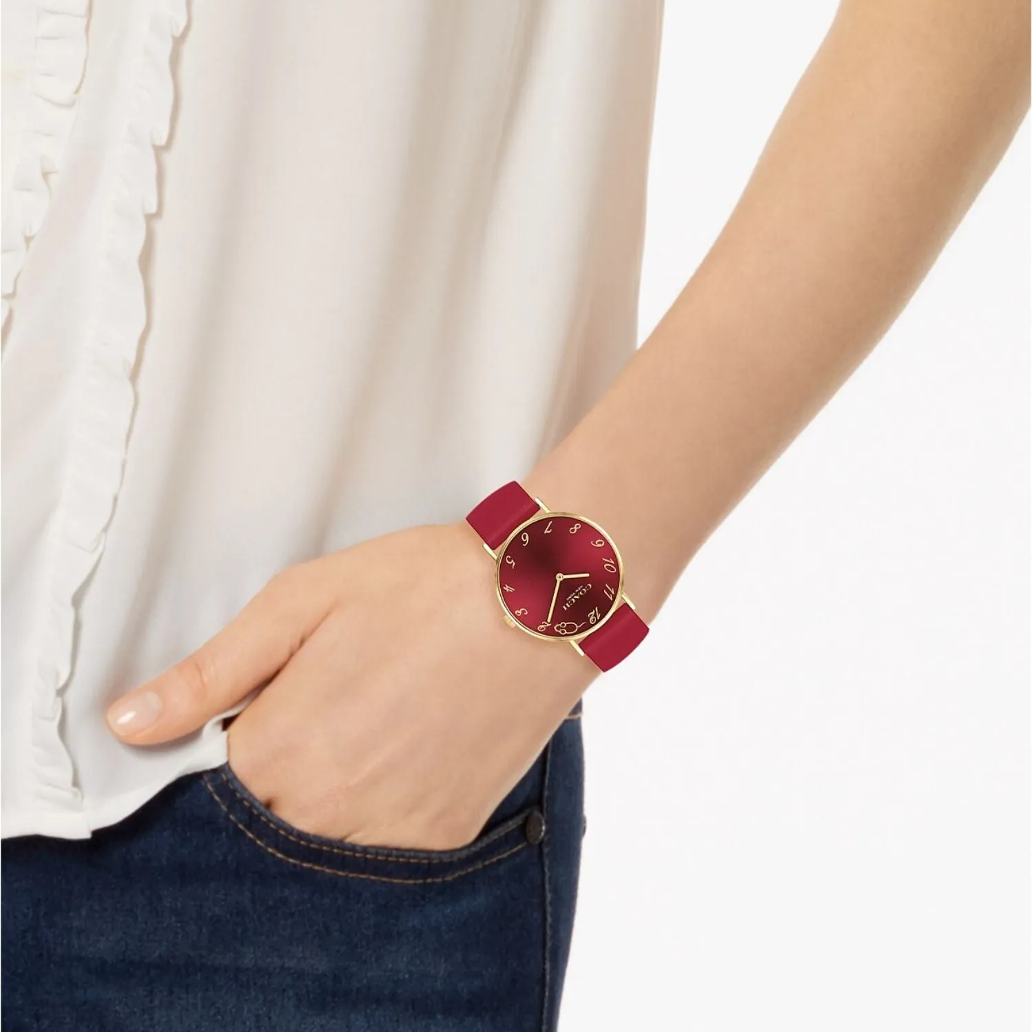 Perry Red Leather Strap Watch