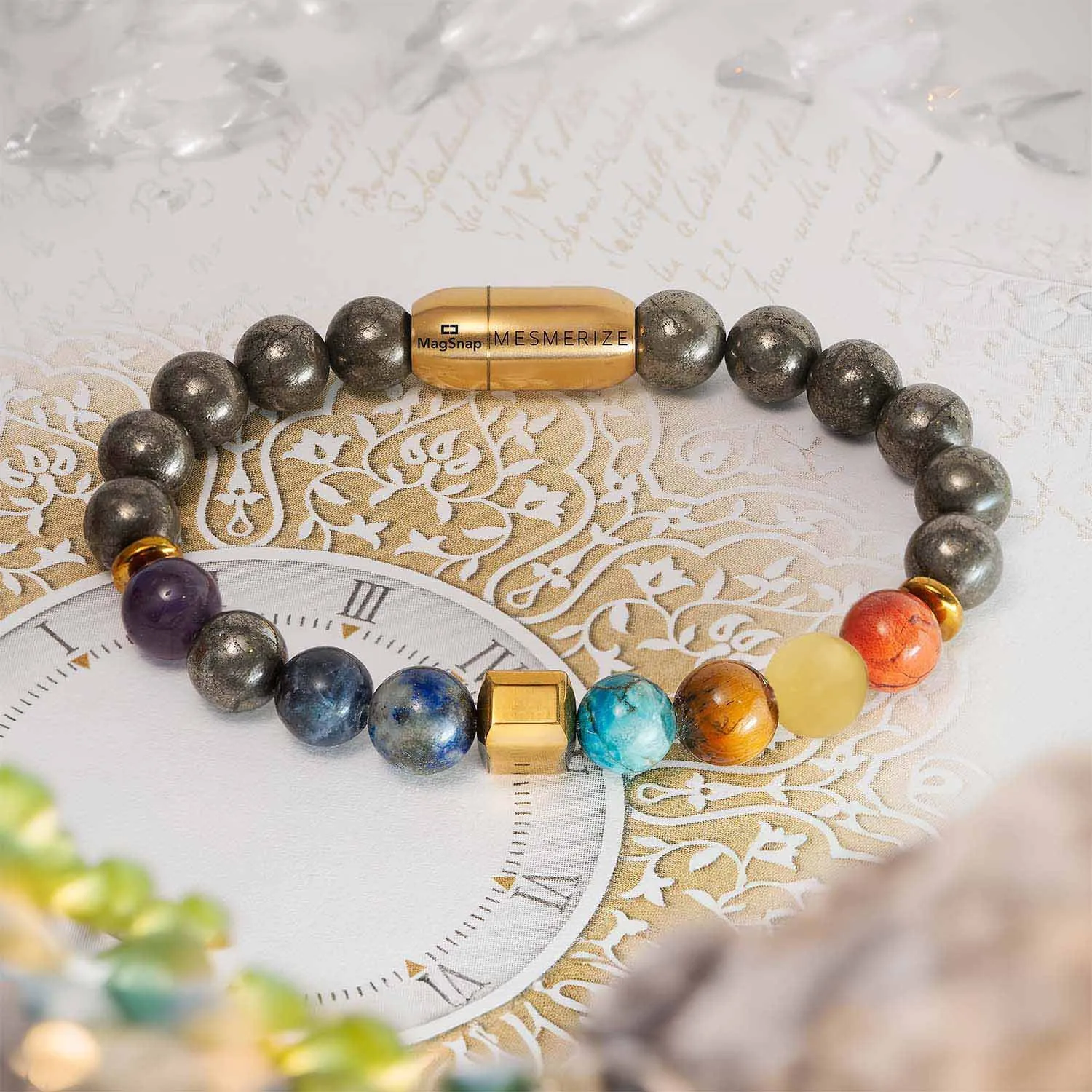 Personalised Money Magnet Pyrite 9 Chakra Natural Stone Bracelet With Magsnap2
