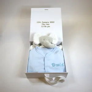 Personalised Small Baby Keepsake Box Gift Hamper - Welcome To The World - Blue