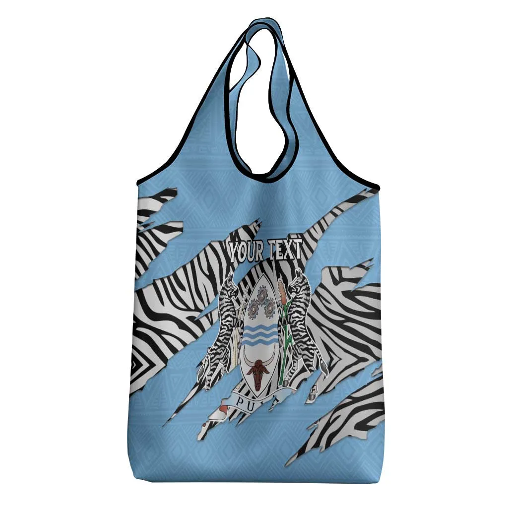 Personalized Lefatshe la Botswana Grocery Bag Coat Of Arms - African and Zebra Patterns LT15